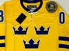 Szwecja Henrik Lundqvist Jersey 30 Team College Vintage Puchar Świata 2016 Oddychający dla fanów sportowych kolorowy kolor żółty bezpłatna wysyłka