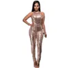 Tute da donna Pagliaccetti All'ingrosso- Moda Sheer Sexy O Neck Backless Sleevess Clubbing Gold Geometric Paillettes Plus Size Ladies Playsuit