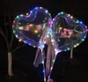 Love Heart Star Shape LED Light Light Miga Bobo Balony Luminous Przezroczysty Balon z kijem na Boże Narodzenie Wedding Party Decor SN1717