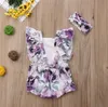 Baby rompers huvudband kostym flickor blommig sommar jumpsuits nyfödda casual onesies spädbarn fjäril ärm utskrift bodysuit klättra kläder c5958