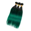 # 1B / Green Ombre Straight перуанский человеческих волос Weave Связки Черные корни темно-зеленый Ombre Виргинские человеческих волос утками Extensions 10-30"