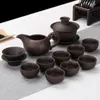 Purple Sand Tea Thées à thé en céramique noire Kung Fu Théière à la main Théières à la main Teach à thé Gaiwan Tureen Cérémonie 7-12pcs / Set de haute qualité