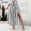 Simplee Split Striped Ladyワイドレッグパンツ女性サマービーチハイウエストズボンシックストリートウェアサッシカジュアルパンツカプリス女性Y190430