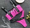 Bikini Traje de baño para mujer Traje de baño con estampado de letras Ropa de playa Verano Dos piezas Sexy Lady Traje de baño con cordón