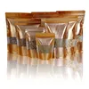 100st Gold Embassed Standing Packaging Zipper Ziplock Bag med Clear Window Resesleble Packing Mylar Golden Pouch Påsar