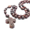 Nova moda artesanal de alta qualidade rodada Bead Católica Rosário Cruz religiosos Castanho Madeira Beads Mens Rosário Colar Deus te abençoe