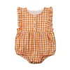 Ins Baby Girls Plaid Romper Fashion Summer Ruffle Ärmlös Lattice Printed Spädbarn Jumpsuit 2019 Ny Toddler Onesie Y1332