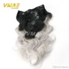 VMAE Brazilian 14 to 26 Inch 100g Body Wave Silver Grey Ombre Color Virgin Remy Human Hair Extensions Clip In