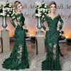 Modest Dark Green Mother Of The Bride Dresses Plus Size Lace Long Sleeves Sweep Train Wedding Guest Dress Formal Party Prom Gowns