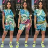 Fashion Print Women Shorts Tracksuit Summer Short Sleeve T-shirt Tops + Shorts 2 Piece Set Outfits Casual Sportswear Nightclub Suit S-4XL