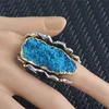 New Vintage Ginkgo Leaf Leaves Ring for Women Retro Two-tone Exaggeration Bohemian Red Blue Crystal Rings Female Party Jewelry