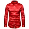 Men's Casual Shirts Mens Mandarin Collar Silk Satin Dress 2022 Brand Regular Fit Long Sleeve Shirt Men Business Camisa Masculina1