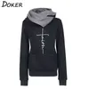 2019 Spring New Faith Embroidered Turn-down Collar Hoodies Women Sweatshirts Long Sleeve Pullover Female Casual Warm Hooded Tops