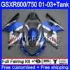 +タンク用鈴木GSXR 600 750 GSXR-750 GSXR600光沢のあるブルーフレーム2001 2002 2003 294HM.38 GSX R750 R600 K1 GSX-R600 GSXR750 01 02 03フェアリング