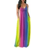 Целая дизайнерская женская одежда Bohemian Rainbow Print Lake Summer Dress Fashion Women Sexy Spaghetti Bess Bodycon Long Maxi 6897204