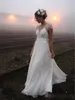 New Beach Dresses Capped Sleeves Lace Applique Floor Length Deep V Neck Beaded Custom Made Wedding Bridal Gown Vestido De Novia Estido