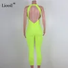 Robe décontractée Liooil dos nu barboteuses femmes combinaison Sexy Club tenues pour femme mode moulante col en V vert combinaisons pantalons longs290L