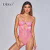 Yiduo Noir Blanc Rose Rouge Strappy Lace Up Sexy Bodysuit dos nu Jumpsuit femmes corps tulle transparent dentelle coupe-circuit Push Up Bodys