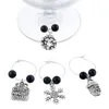 Hoomall 6PCs/Box Mixed Wine Charms Enamel Pendant Christmas Table Decorations Snowman Reindeer Snowflake Crystal Wine Marker