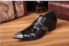 Japanese Style Fashion Shoes Man Silver Metal pointed toe 6.5cm High Heels Black Business, Party and Wedding Formal Leather Shoes Men, US12