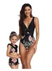 2019 new family matching bikini swimming kids floral printed falbala split swimsuits mommy and me swimwear Bows one piece beachwear Y1067