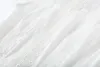 Een lijn elegante witte mesh kanten laag maxi-jurken dames zomer o-hals mouwloze ruches geplooide lange feestjurken