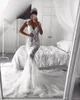 2020 Vintage Laço Completo Sereia Vestidos De Noiva Sexy Sheer V Garganta Ilusão Botão Voltar Quadro De Trem Tulle Vestido De Noiva Vestidos De Noiva Personalizado