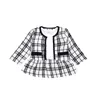 Moda Baby Girls Odzież Ustaw Dziecko Plaid Płaszcz + Z Długim Rękawem Patchwork Lattice Tutu Dress 2 sztuk / zestaw Boutique Chothes Garnitury M945