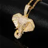 High Quality Yellow White Rose Gold Plated Full CZ Elephant Pendant Necklaces for Men Jewelry Gift