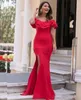 Plus Size Red Mermaid Prom Dresses Długo Off Shoulder Side Ruffles Formalne Wieczorowe Suknie Party Specjalne okazje Dress Robes De Soirée