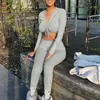 Women 'S Two Piece Sets V -Neck Long Sleeve Sexy Crop Tops Pants Autumn Feminine Matching Sets Streetwear Tracksuits Size S-L