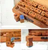 Livraison rapide en gros créatif minuscule majuscule Alphabet bois caoutchouc timbres ensemble avec boîte en bois, 50 ensembles/lot SN2635