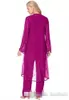 Taille plus Fuchsia Mother of Bride Pant Suit trois pièces en mousseline de soie mère d'usure formelle Per perlé Special Mothers Pants Pantans avec 7122834