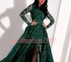 Elegance Split Lace Sequins Arabic Evening Dresses Illusion Long Sleeve Sheer Vestidos De Festa Pageant Formal Guest Gowns Long Party Prom