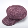 Winter Beret Hats Women Wool Vintage Plaid Beret Hat Girls Thicken Cake Cap Buds Hat Winter Wool Octagonal cap Women
