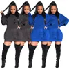 Plus size Fall winter Women casual hoodie dress batwing sleeve hooded hoodie long sleeve solid color pullovers one piece hoodie skirt 2467