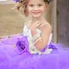 Robe de bal bouffante violet clair, plumes de cristal, vêtements de cérémonie pour petits enfants, robes de demoiselle d'honneur pour mariages