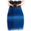 Indiaas 100% menselijk haar 1B blauw recht maagd haar gekleurd 1B/blauw rechte 3 bundels 12-26inch hair extensions