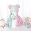 Rosa mint blandad söt prinsessans fest cosplay peruker kawaii dagligt långt lockigt hår lolita peruk + lock harajuku 57cm karusell bullar