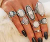 Big Opal Stone Midi Rings Set For Women New Design Retro Silver Color Vintage Finger Knuckle Ring Set Jewelry