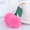 Fashion-Cherry Artificial Rabbit Fur Ball Keychain KeyRing Pompom Leaf Handväska Hängsmycke Bil Key Chian Ring Holder K347