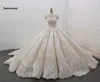 Dubai Luxe trouwjurken 3D Flower Appliques weelderige baljurken geplooide bruidsjurk Casamento Royal Train Robe de Mariee