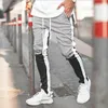 Мужские Motocross Trackpants Slim Fit Упругая талия Двойные полосатые днища ретро модные спортивные штаны мужские брюки новые