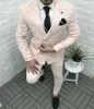 Przystojny dwurzędowy Groomsmen Peak Lapel Groom Tuxedos Mężczyźni Garnitury Ślub / Prom / Kolacja Best Man Blazer (kurtka + spodnie + krawat) K08
