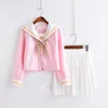 Japanese School Uniform cosplay Women Sakura Light Pink Tops White Pleated Skirt JK Uniform Girls Japanese Sailor Suit242c