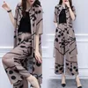 Large Big Size 2 Piece Set Women Wide Leg Trousers Suit Set Palazzo Pants Sash Tracksuit Cardigan Year-old Female Costume