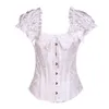 Victorian Brocade Jacquard Corsets à manches courtes Femmes Lolita Corset de mariée blanc Bustier Party Dancing Steel Boned Black S-3XL