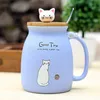 Desenhos animados da cor do copo resistente ao calor do gato do gato com tampa do copo do copo de leite do gatinho Caneca cerâmica das crianças dos copos das crianças