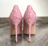 Hot Sale-Mode Kvinnor Pumpar Sexig Lady Pink Printed Point Toe Tunna High Heels Bride Bröllop Skor Party Shoes Stiletto 12cm 10cm 8cm