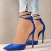 Hot Sale-Dress Nya Kvinnor Högklackat Sexiga Pumpar Stiletto Pekade Toe Party Ankel Strappy High Heels Black Ladies Bröllopsskor